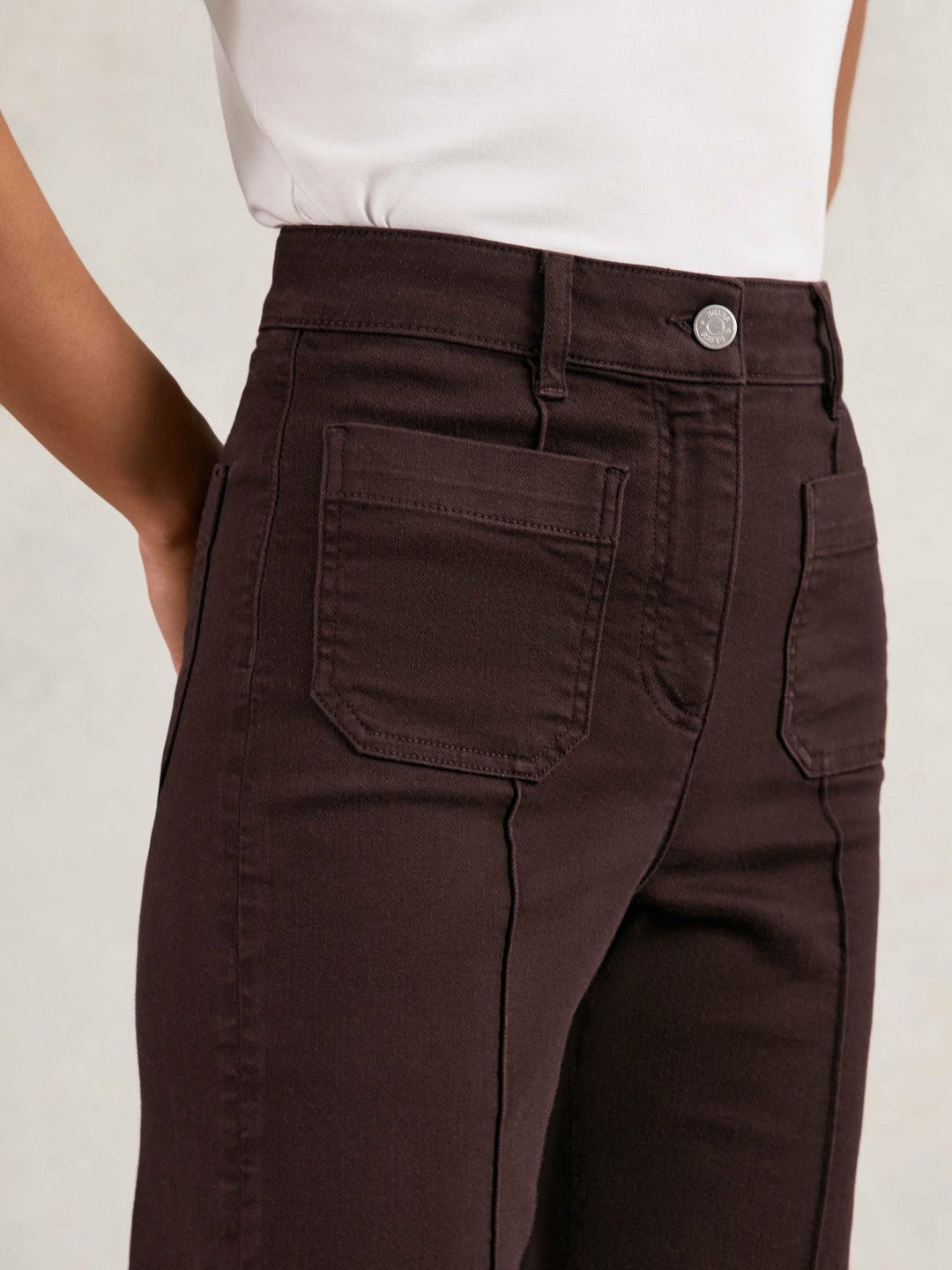 Reiss Petite Patch-Pocket Flared Jeans in Burgundy