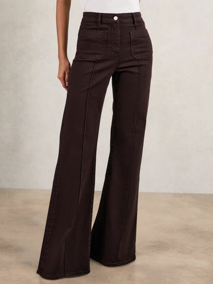 Reiss Petite Patch-Pocket Flared Jeans in Burgundy