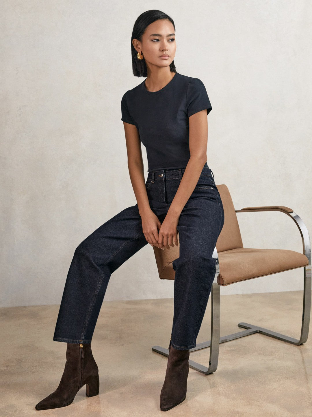 Reiss Petite Mid-Rise Straight-Leg Jeans in Dark Blue