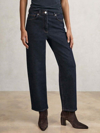 Reiss Petite Mid-Rise Straight-Leg Jeans in Dark Blue