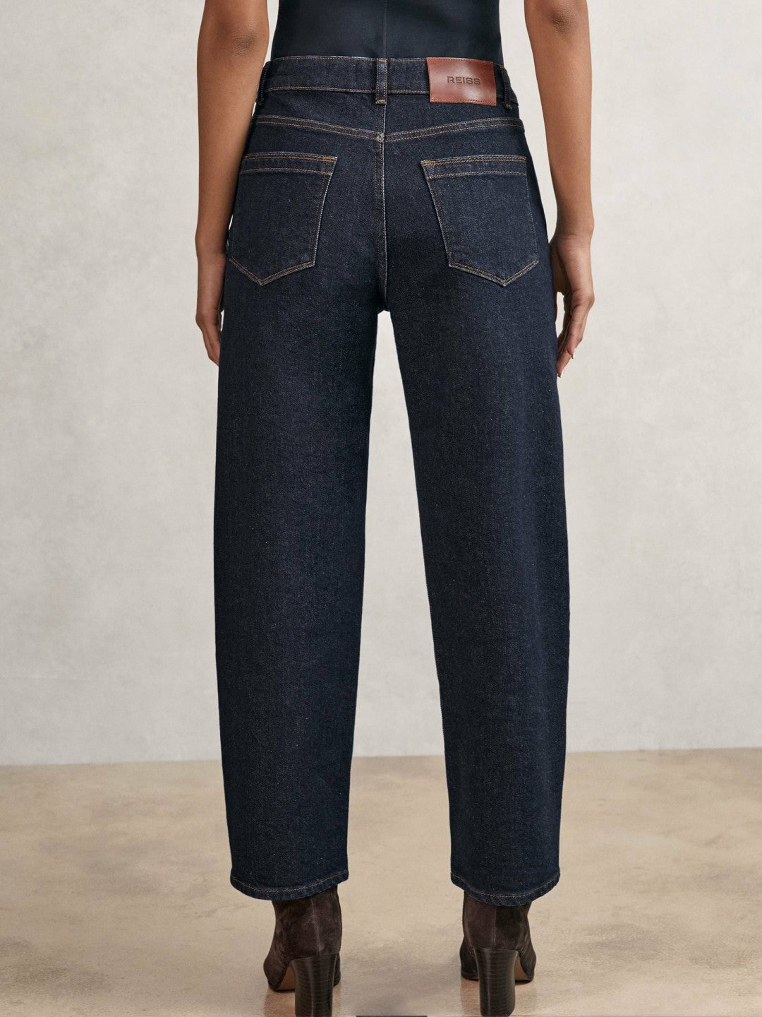 Reiss Petite Mid-Rise Straight-Leg Jeans in Dark Blue