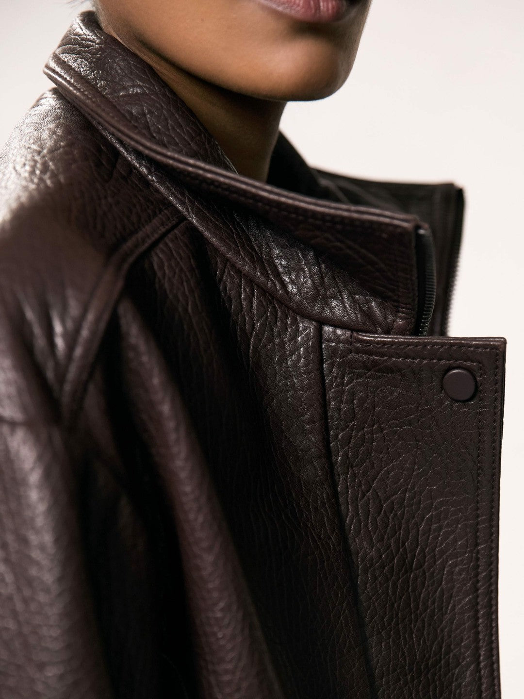 Reiss Featured - Oversize Grained-Leather Bomber Jacket in Burgundy