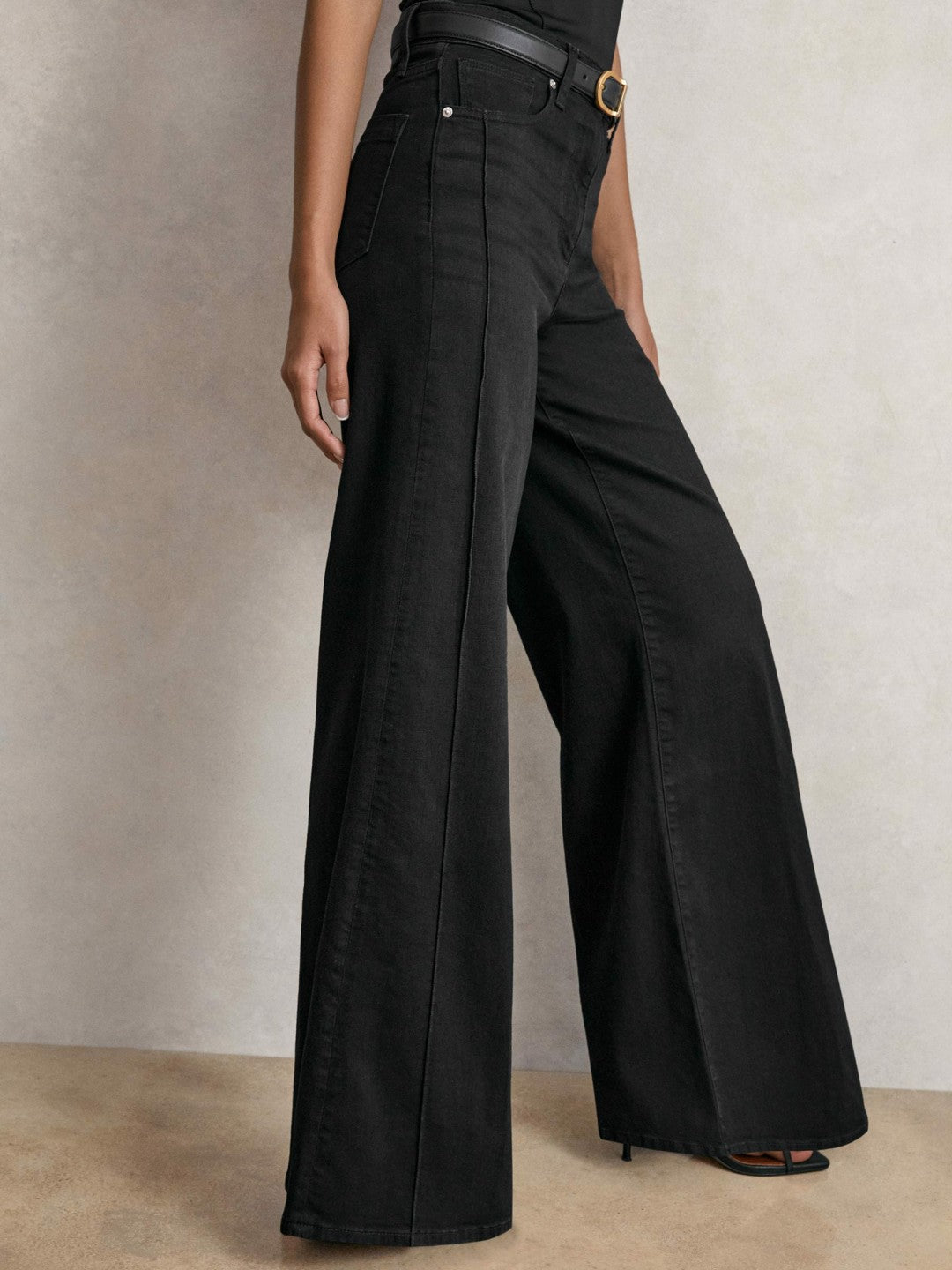 Reiss Deal - Petite Stretch-Cotton Wide-Leg Jeans in Black