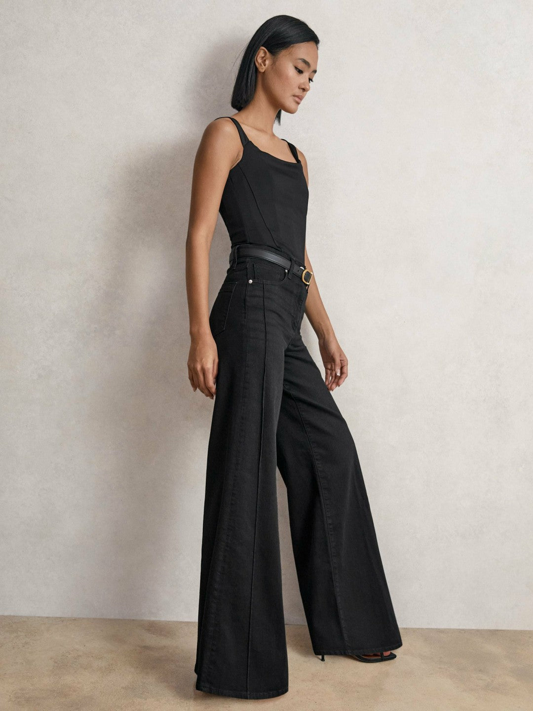 Reiss Deal - Petite Stretch-Cotton Wide-Leg Jeans in Black