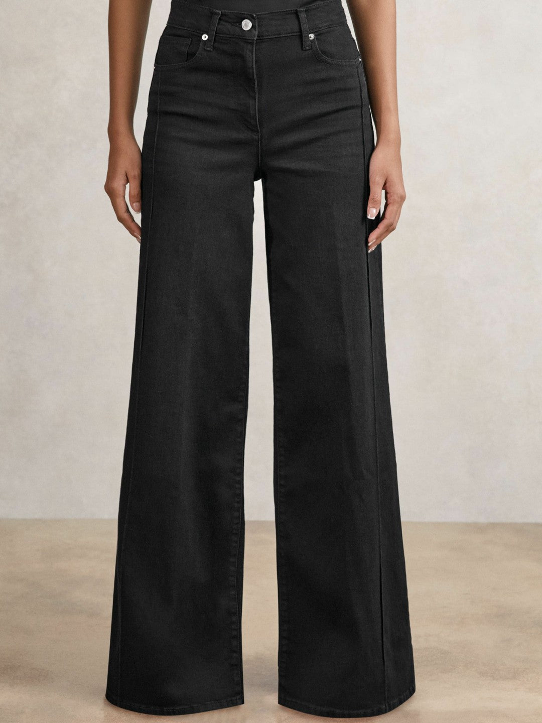 Reiss Deal - Petite Stretch-Cotton Wide-Leg Jeans in Black