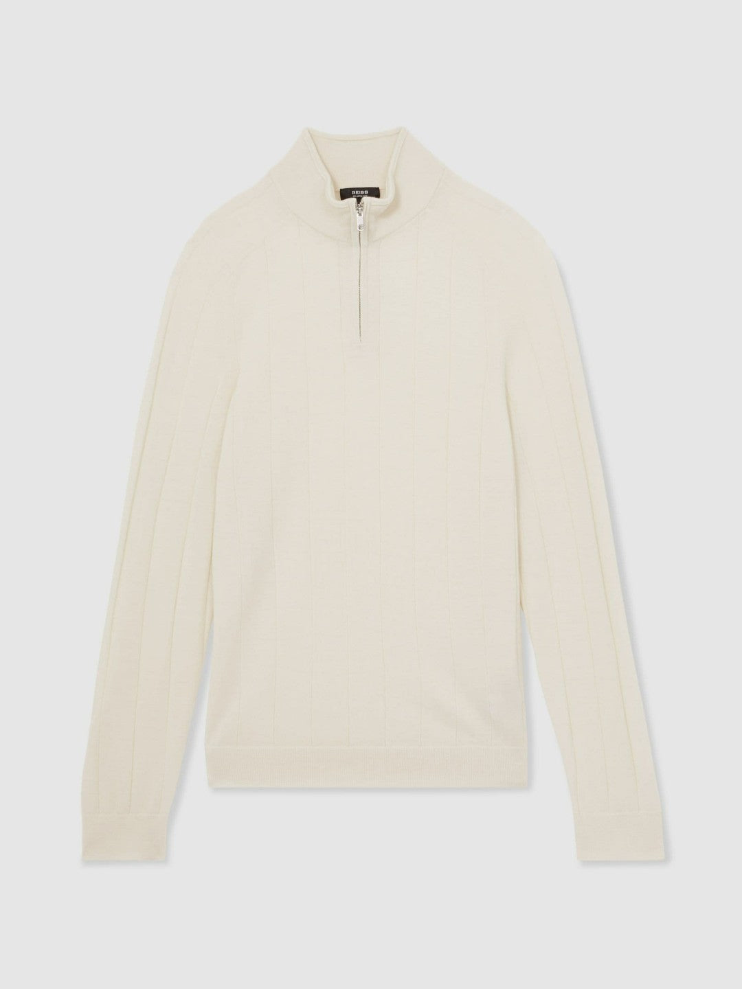 Reiss Best Seller - Merino Wool Wide-Rib Half-Zip Jumper in Bianco