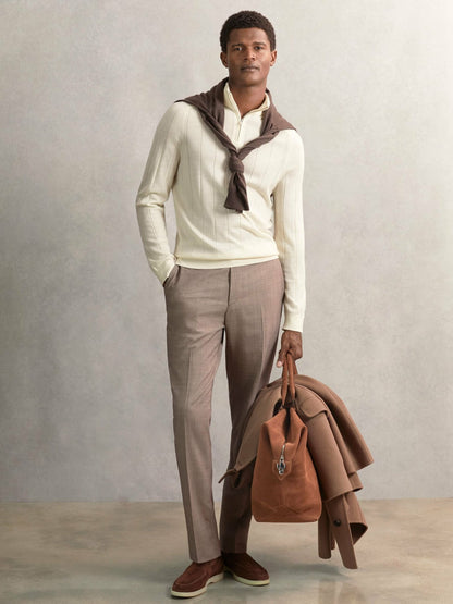 Reiss Best Seller - Merino Wool Wide-Rib Half-Zip Jumper in Bianco