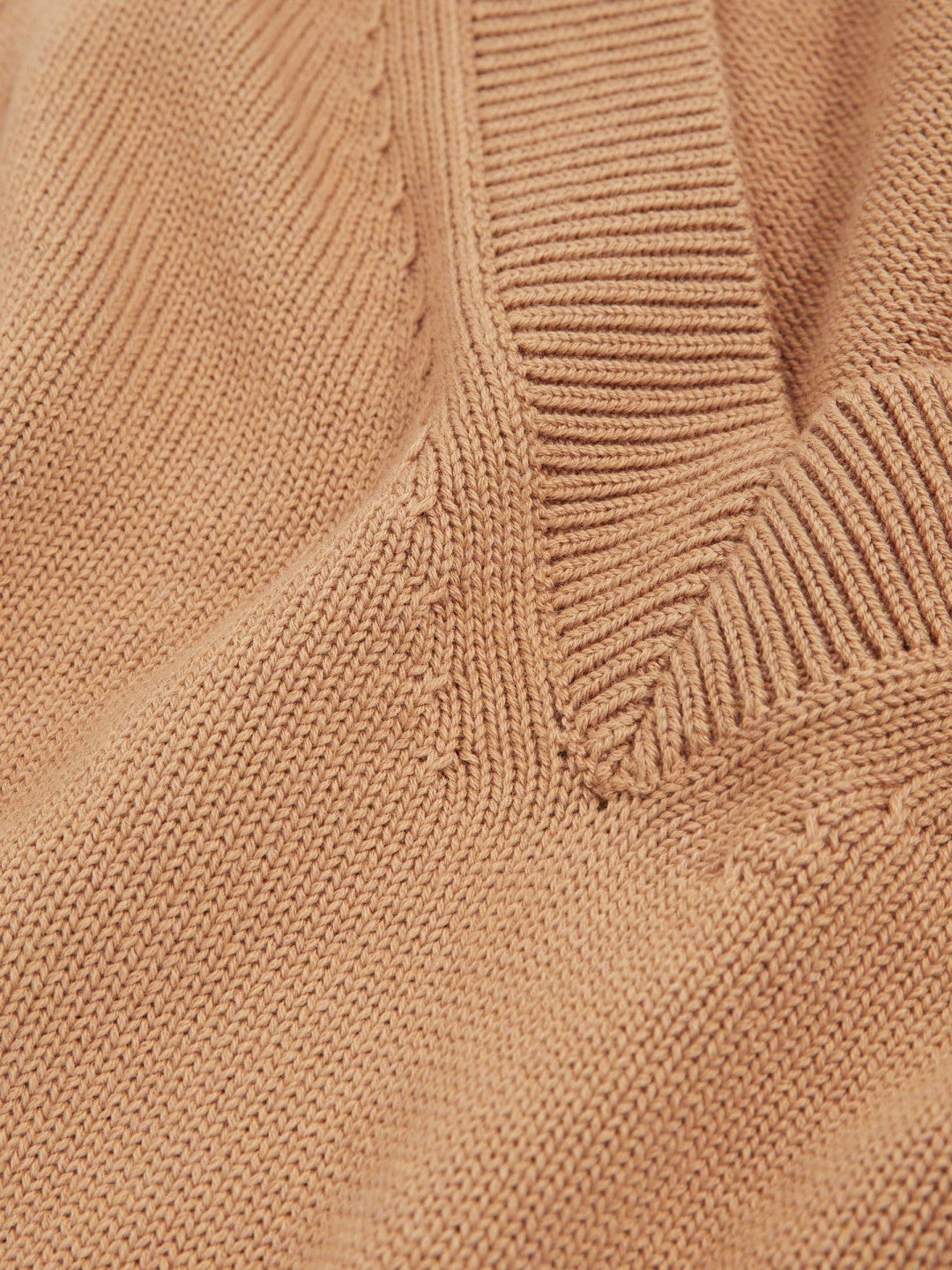 Reiss Cotton-Wool Knit V-Neck Top in Camel