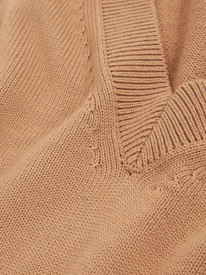 Reiss Cotton-Wool Knit V-Neck Top in Camel