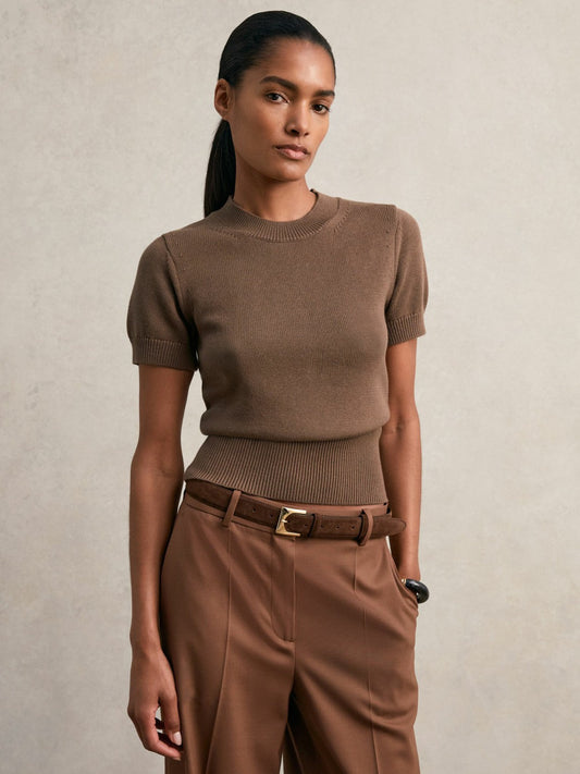 Reiss Savings - Cotton And Wool Crew-Neck Top in Brown