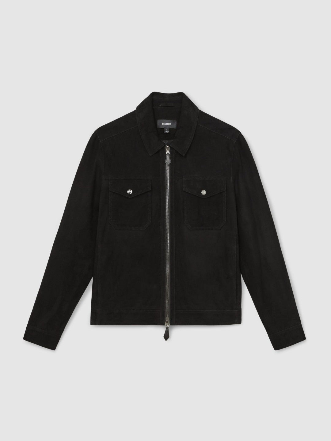 Reiss Best Seller - Suede Zip Through Jacket in Black