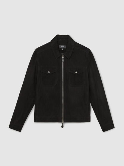 Reiss Best Seller - Suede Zip Through Jacket in Black