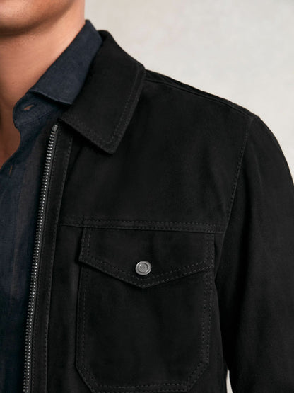Reiss Best Seller - Suede Zip Through Jacket in Black