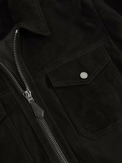 Reiss Best Seller - Suede Zip Through Jacket in Black