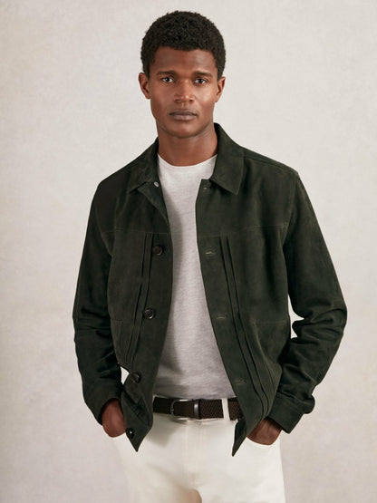 Reiss Popular Choice - Suede Worker Jacket in Dark Green