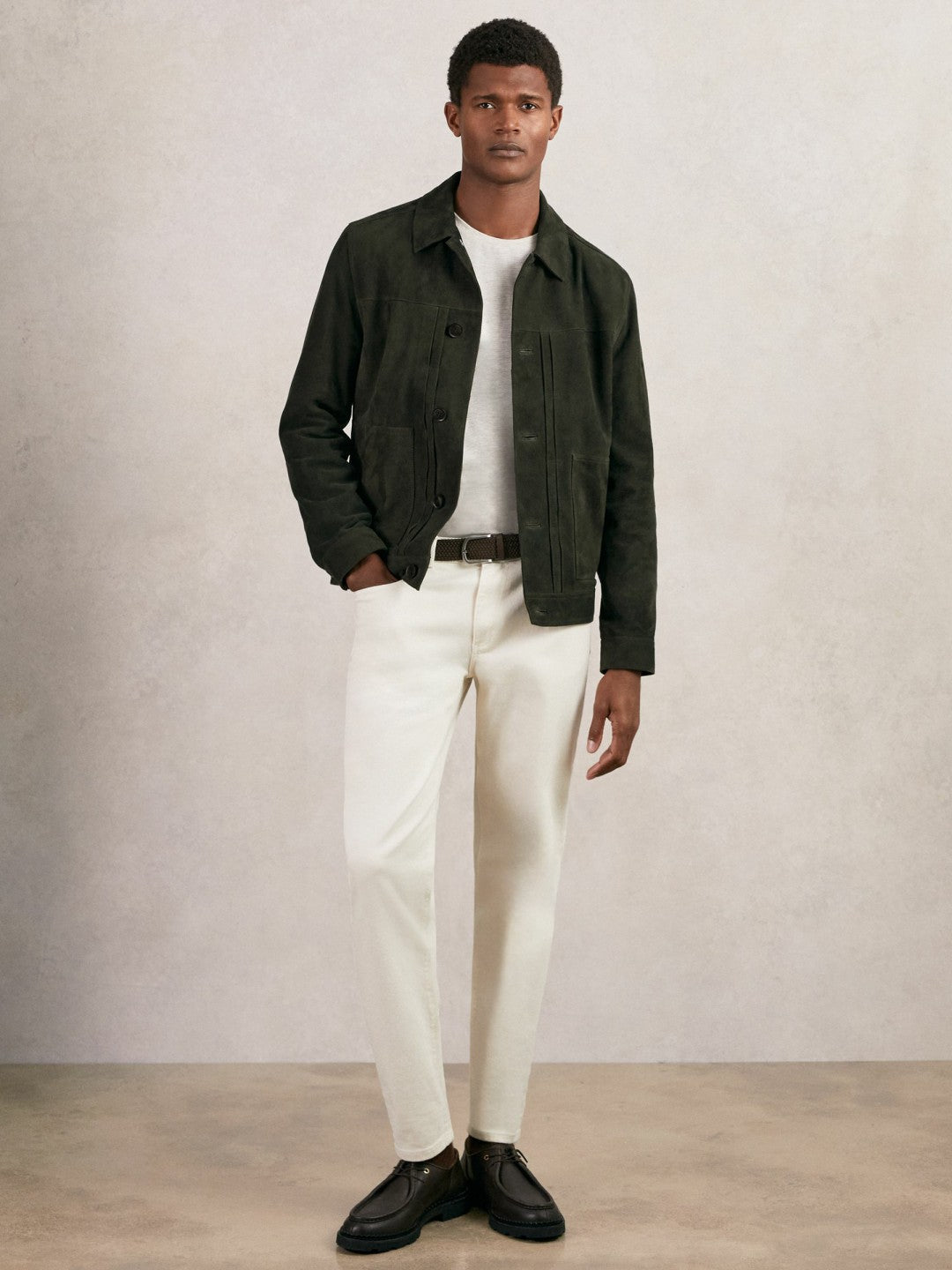 Reiss Popular Choice - Suede Worker Jacket in Dark Green