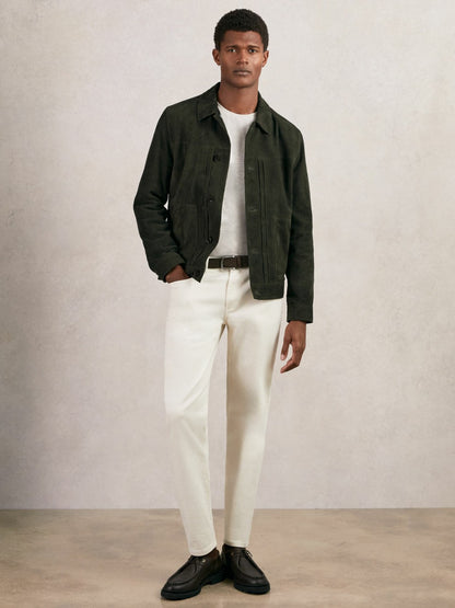 Reiss Popular Choice - Suede Worker Jacket in Dark Green