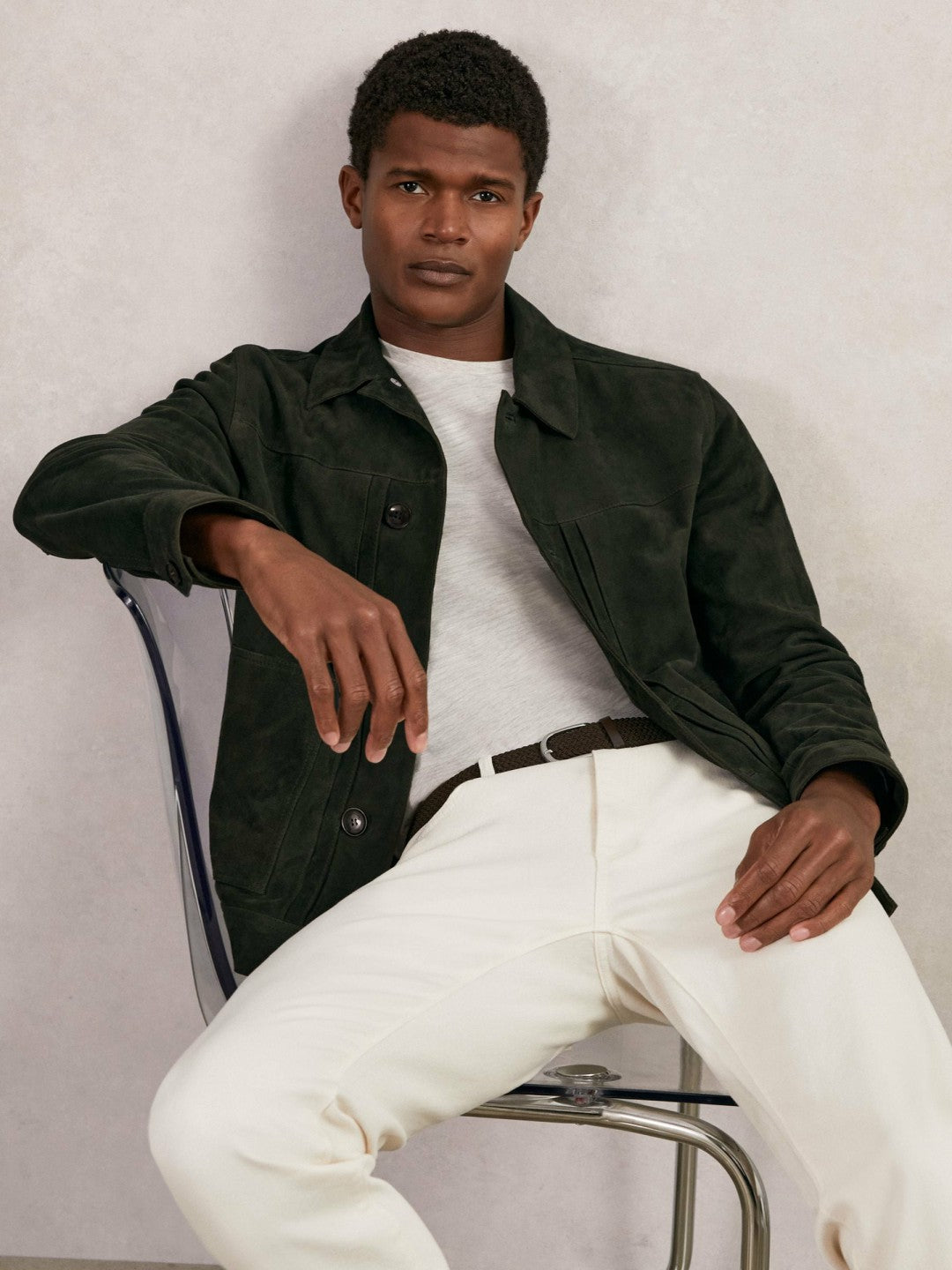 Reiss Popular Choice - Suede Worker Jacket in Dark Green