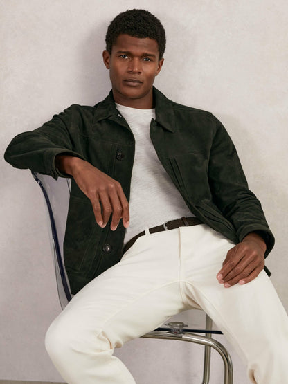 Reiss Popular Choice - Suede Worker Jacket in Dark Green