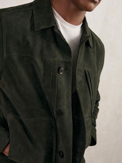 Reiss Popular Choice - Suede Worker Jacket in Dark Green