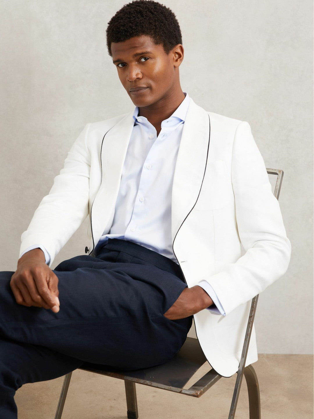 Reiss Affordable - Single-Breasted Blazer with Linen in Ivory White