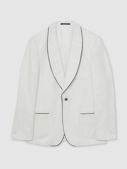 Reiss Affordable - Single-Breasted Blazer with Linen in Ivory White