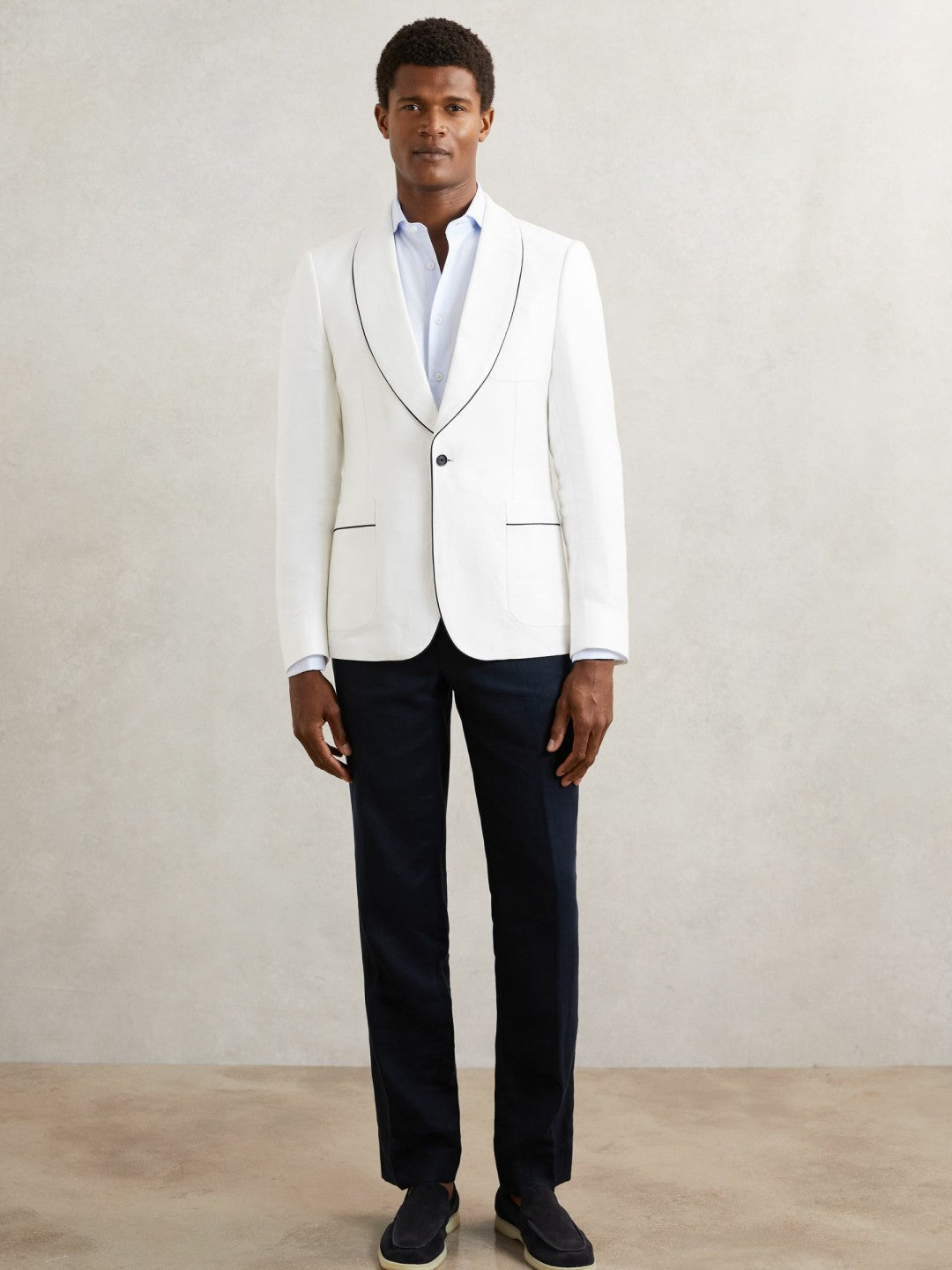 Reiss Affordable - Single-Breasted Blazer with Linen in Ivory White