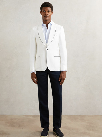 Reiss Affordable - Single-Breasted Blazer with Linen in Ivory White