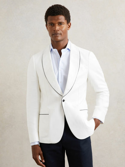 Reiss Affordable - Single-Breasted Blazer with Linen in Ivory White