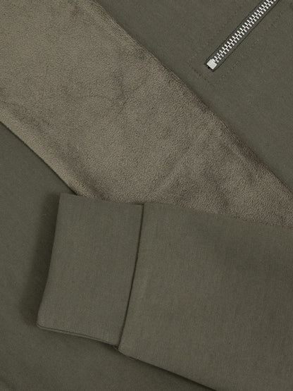 Reiss Offer - 13-14 yrs Slim Fit Half-Zip Funnel Neck Velour Sweatshirt in Dark Sage Green