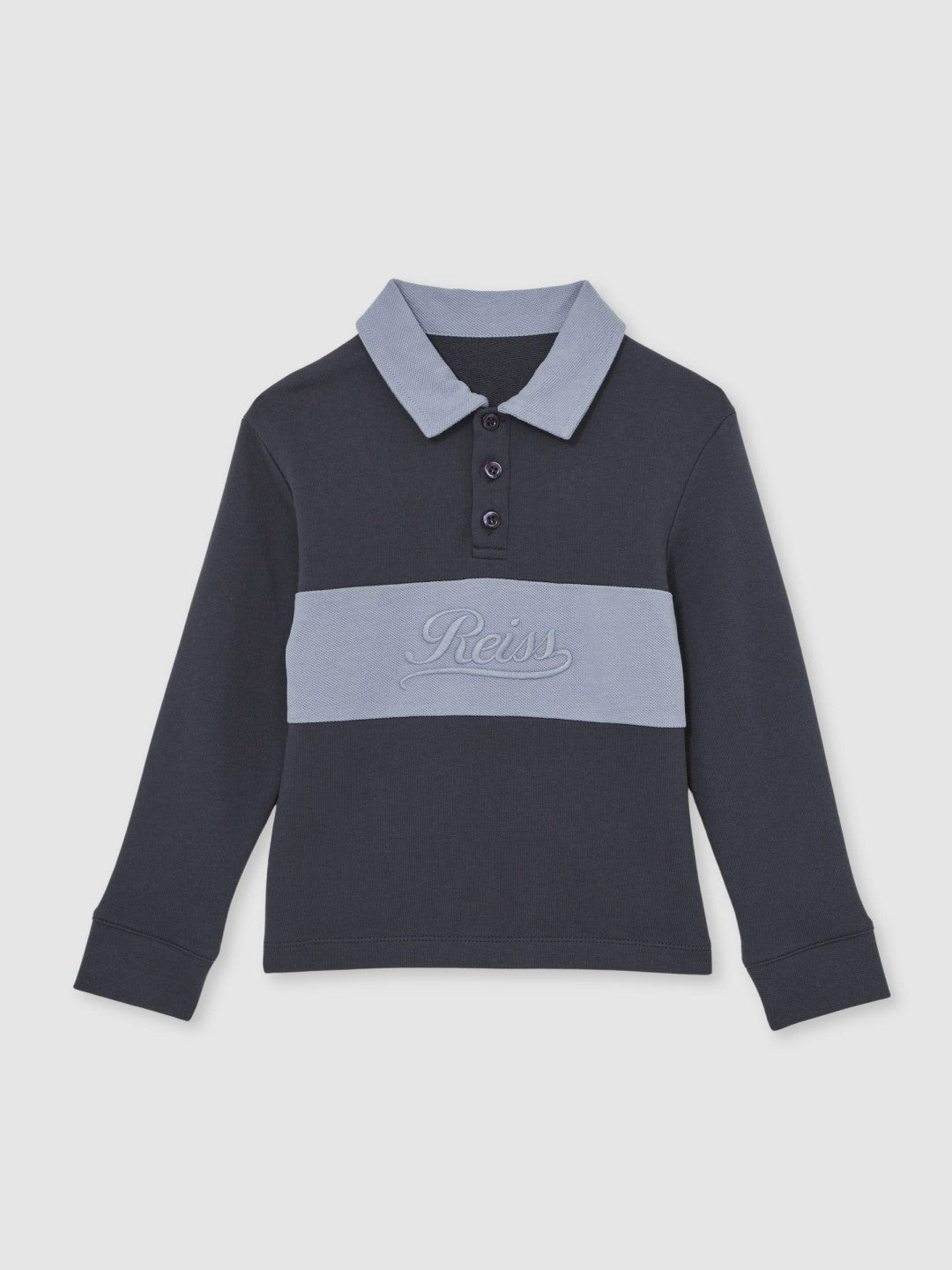 Reiss 9-13 yrs Cotton Logo-Embroidery Rugby Polo Shirt in Airforce Blue/Navy Blue