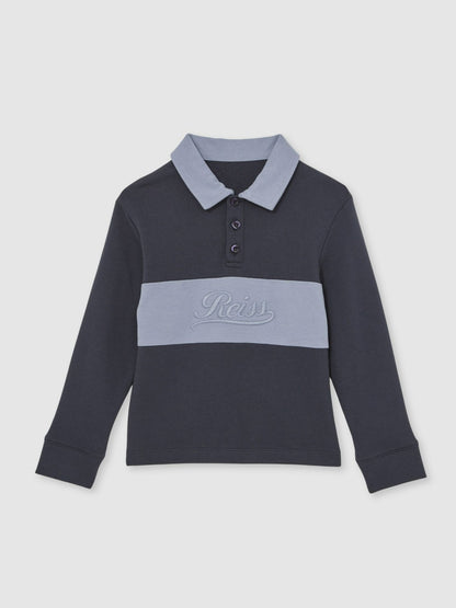 Reiss 9-13 yrs Cotton Logo-Embroidery Rugby Polo Shirt in Airforce Blue/Navy Blue
