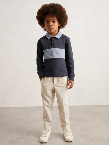 Reiss 9-13 yrs Cotton Logo-Embroidery Rugby Polo Shirt in Airforce Blue/Navy Blue