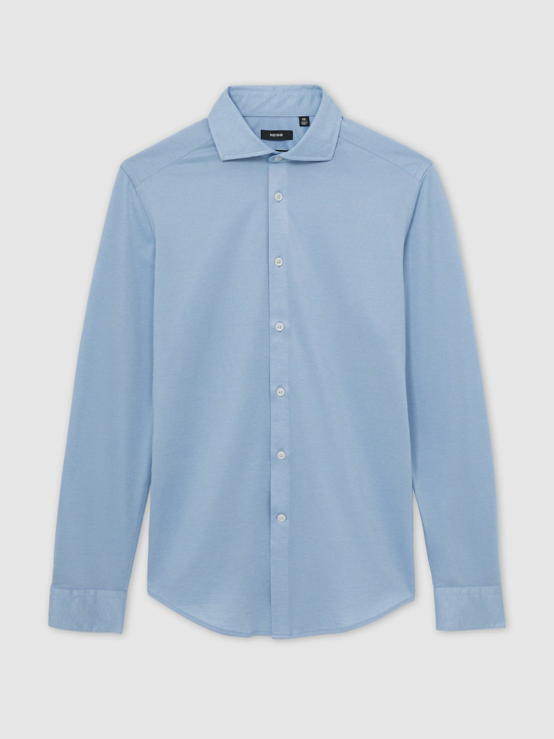 Reiss Offer - Cotton-Blend Jersey Cutaway-Collar Shirt in Soft Blue