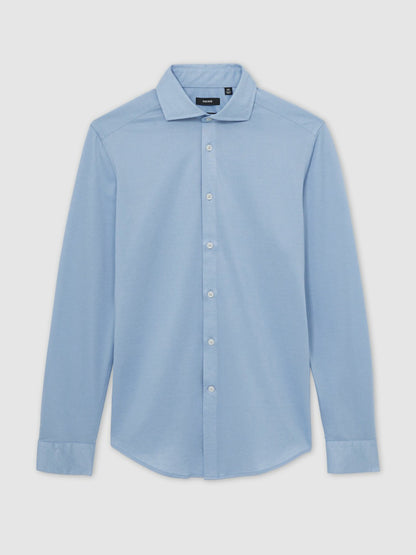 Reiss Offer - Cotton-Blend Jersey Cutaway-Collar Shirt in Soft Blue