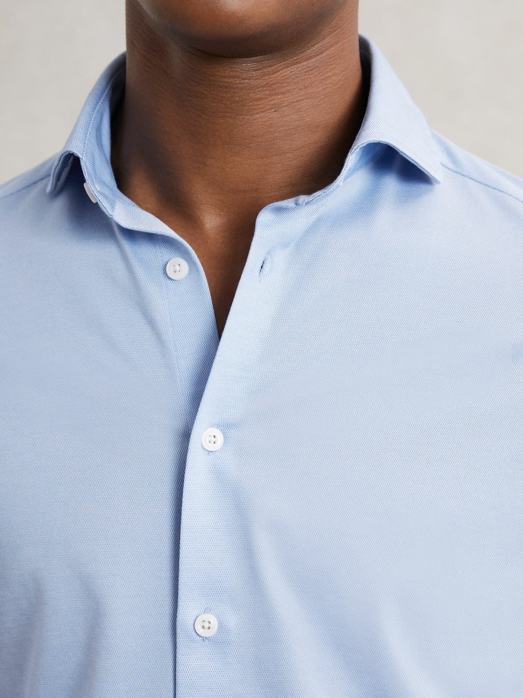 Reiss Offer - Cotton-Blend Jersey Cutaway-Collar Shirt in Soft Blue