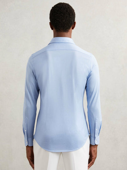 Reiss Offer - Cotton-Blend Jersey Cutaway-Collar Shirt in Soft Blue