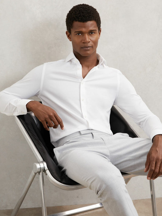Reiss Best Seller - Cotton-Blend Jersey Cutaway-Collar Shirt in White