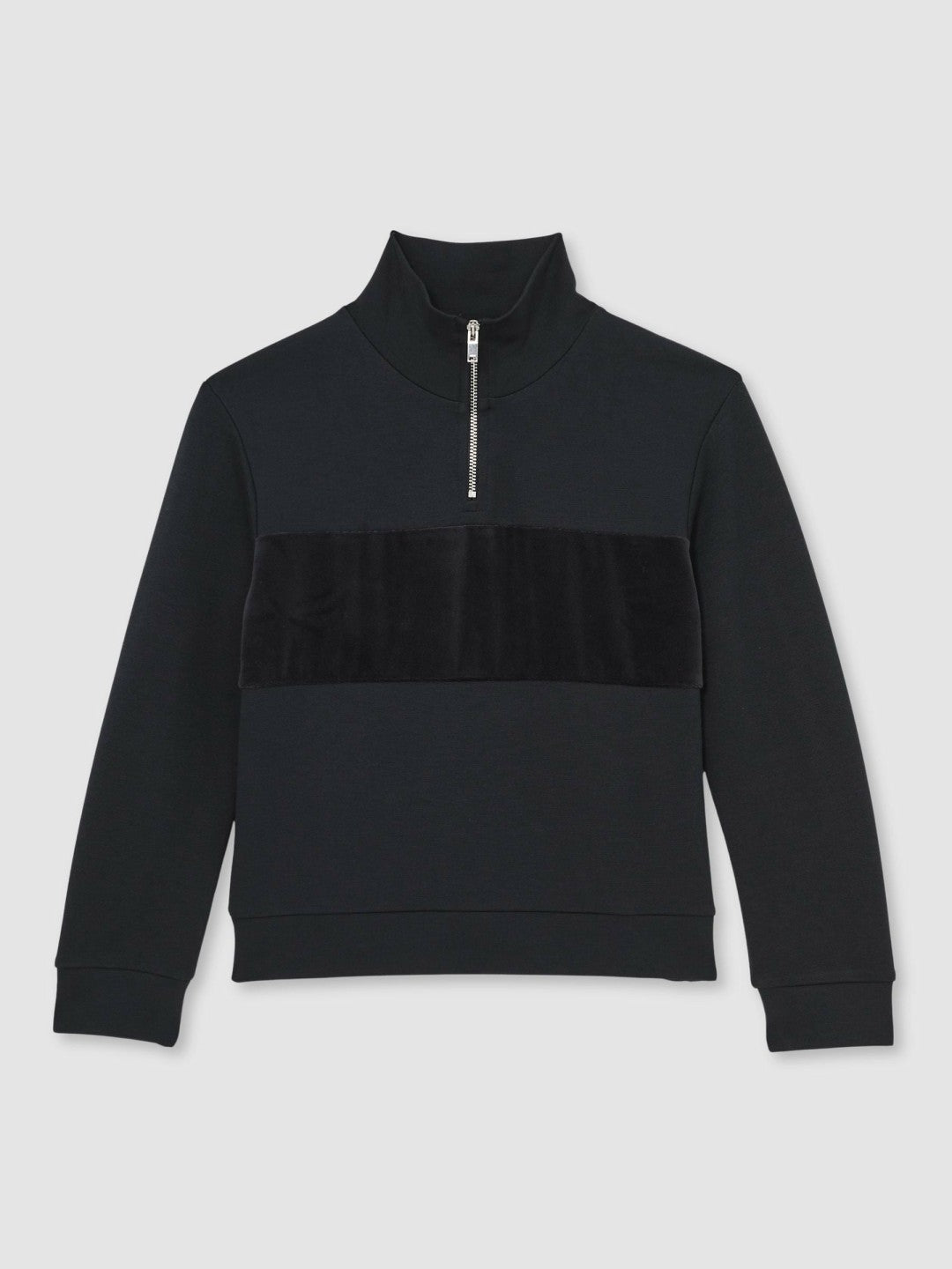 Reiss Featured - 13-14 yrs Slim Fit Half-Zip Funnel Neck Velour Sweatshirt in Navy Blue