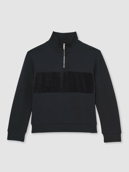 Reiss Featured - 13-14 yrs Slim Fit Half-Zip Funnel Neck Velour Sweatshirt in Navy Blue