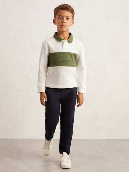 Reiss Best Seller - 13-14 yrs Cotton Logo-Embroidery Rugby Polo Shirt in Forset Green/White