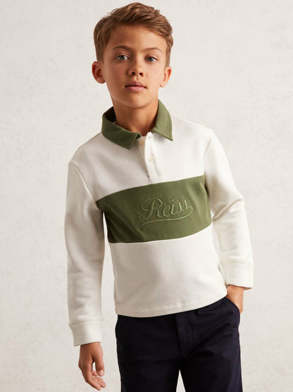 Reiss Best Seller - 13-14 yrs Cotton Logo-Embroidery Rugby Polo Shirt in Forset Green/White