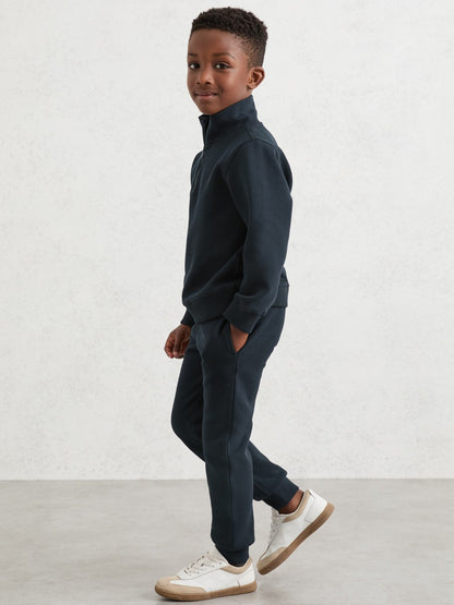 Reiss Featured - Cotton-Blend Textured Cuffed Joggers in Navy