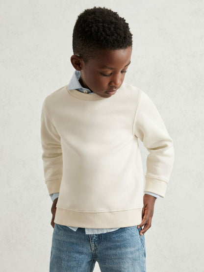 Reiss Featured - 3-9 yrs Cotton-Blend Textured Sweatshirt in Off White
