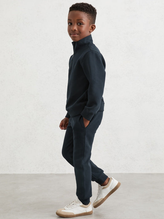 Reiss Best Seller - Cotton-Blend Textured Cuffed Joggers in Navy