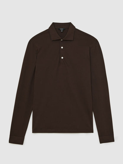 Reiss Featured - Cotton-Jersey Long Sleeve Polo Shirt in Brown