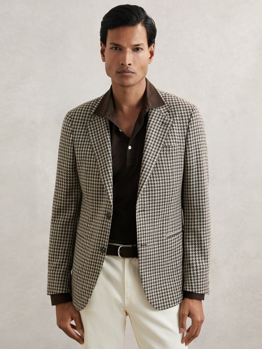 Reiss Featured - Cotton-Jersey Long Sleeve Polo Shirt in Brown