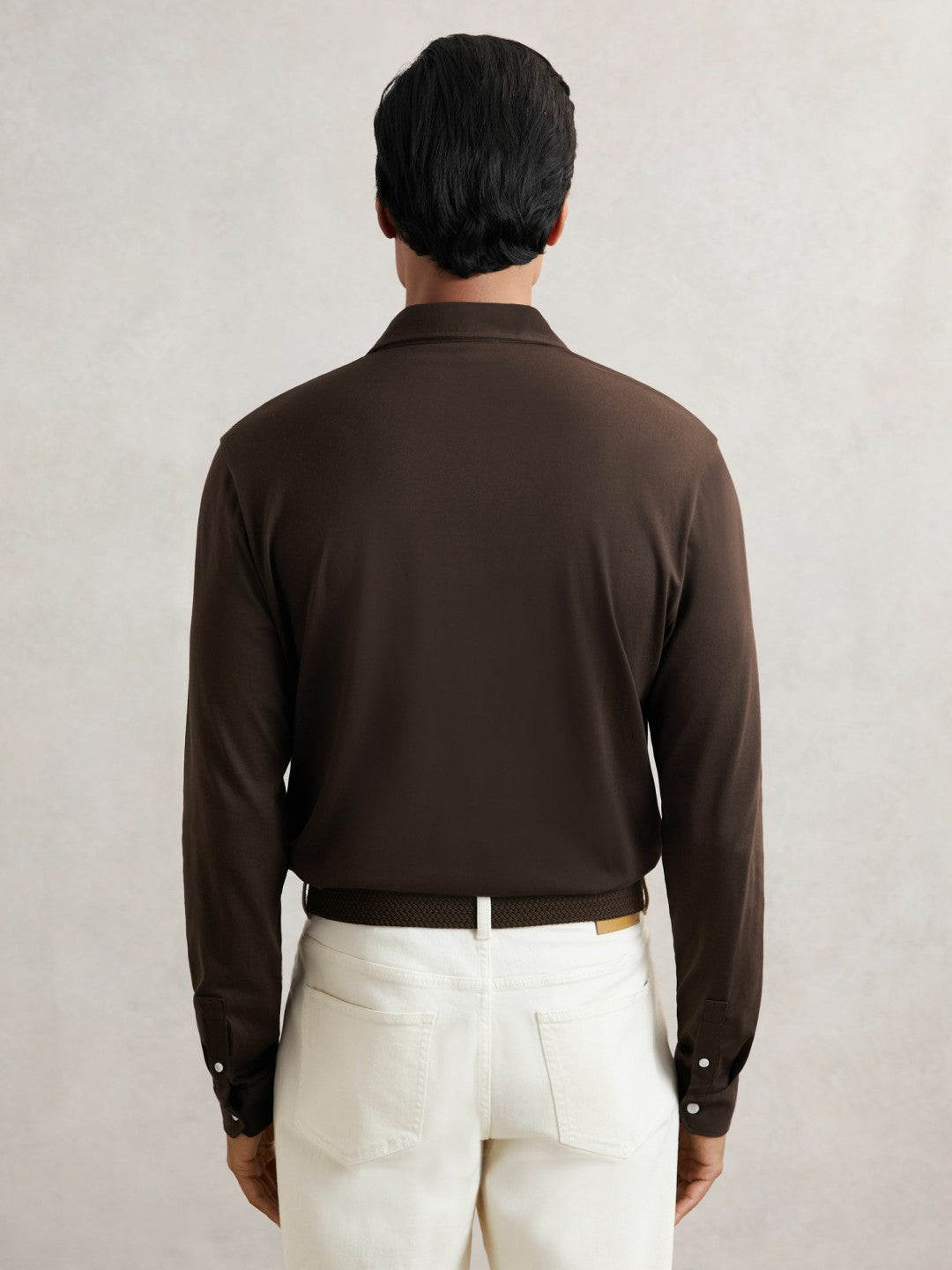 Reiss Featured - Cotton-Jersey Long Sleeve Polo Shirt in Brown