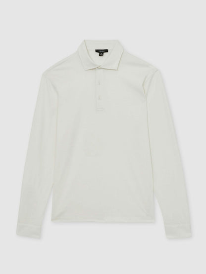 Reiss Sale - Cotton-Jersey Long Sleeve Polo Shirt in White