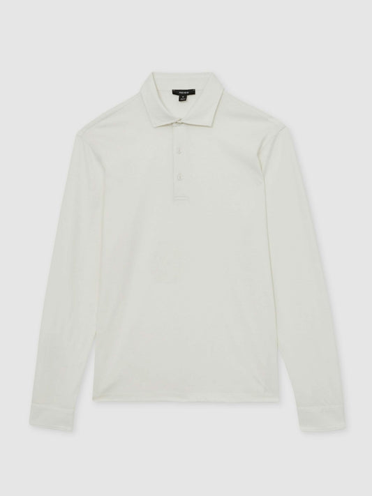 Reiss Cotton-Jersey Long Sleeve Polo Shirt in White